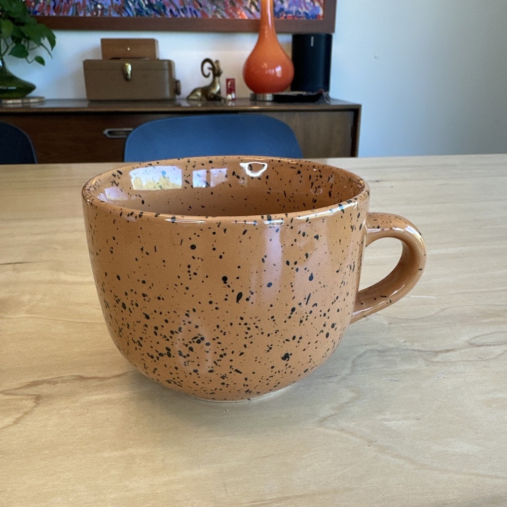 Painted Orange Speckled Confetti Ceramic‎ Oversized Coffee Tea Mug 18oz New